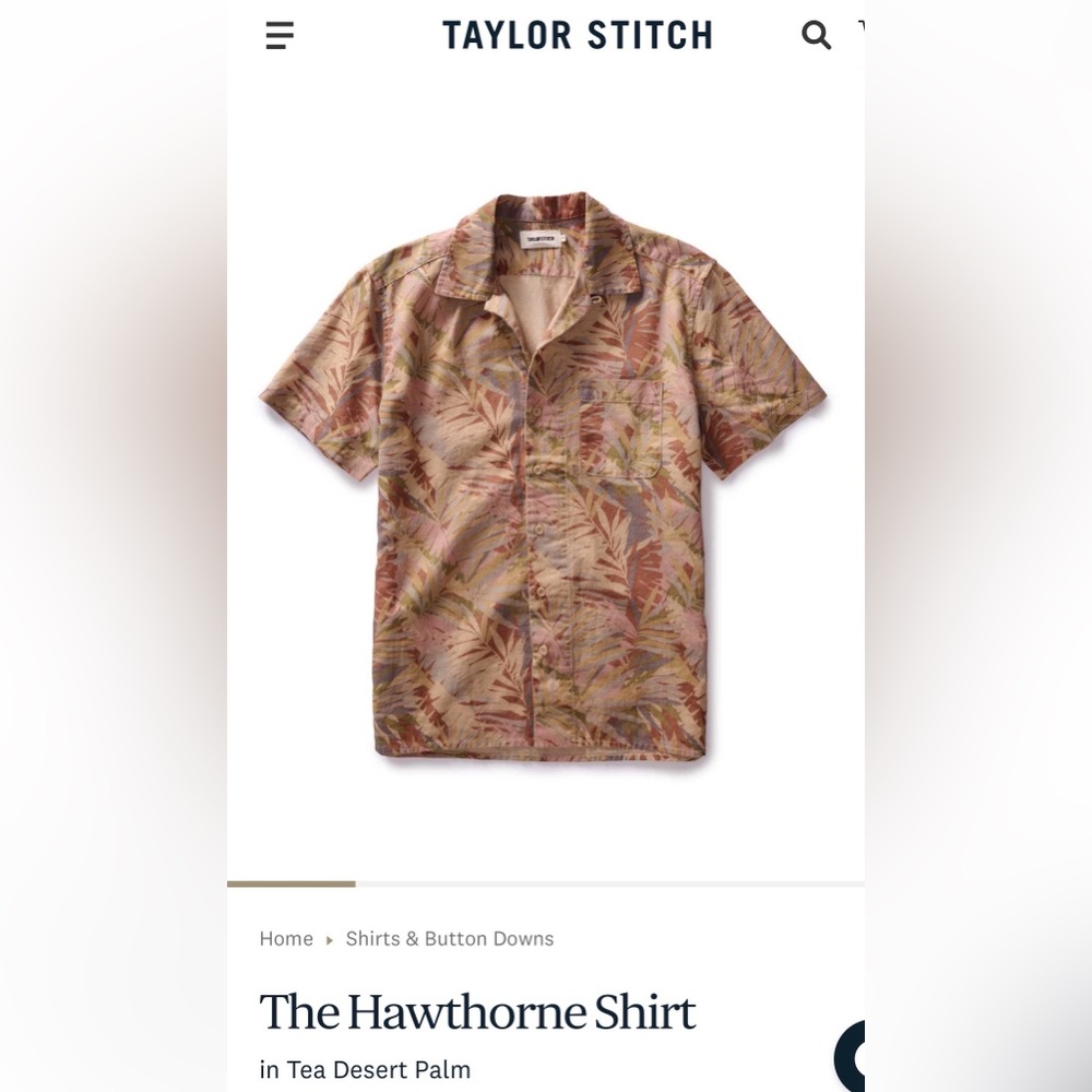 Taylor Stitch Short Sleeve Hawthorne in Tea Desert Palm